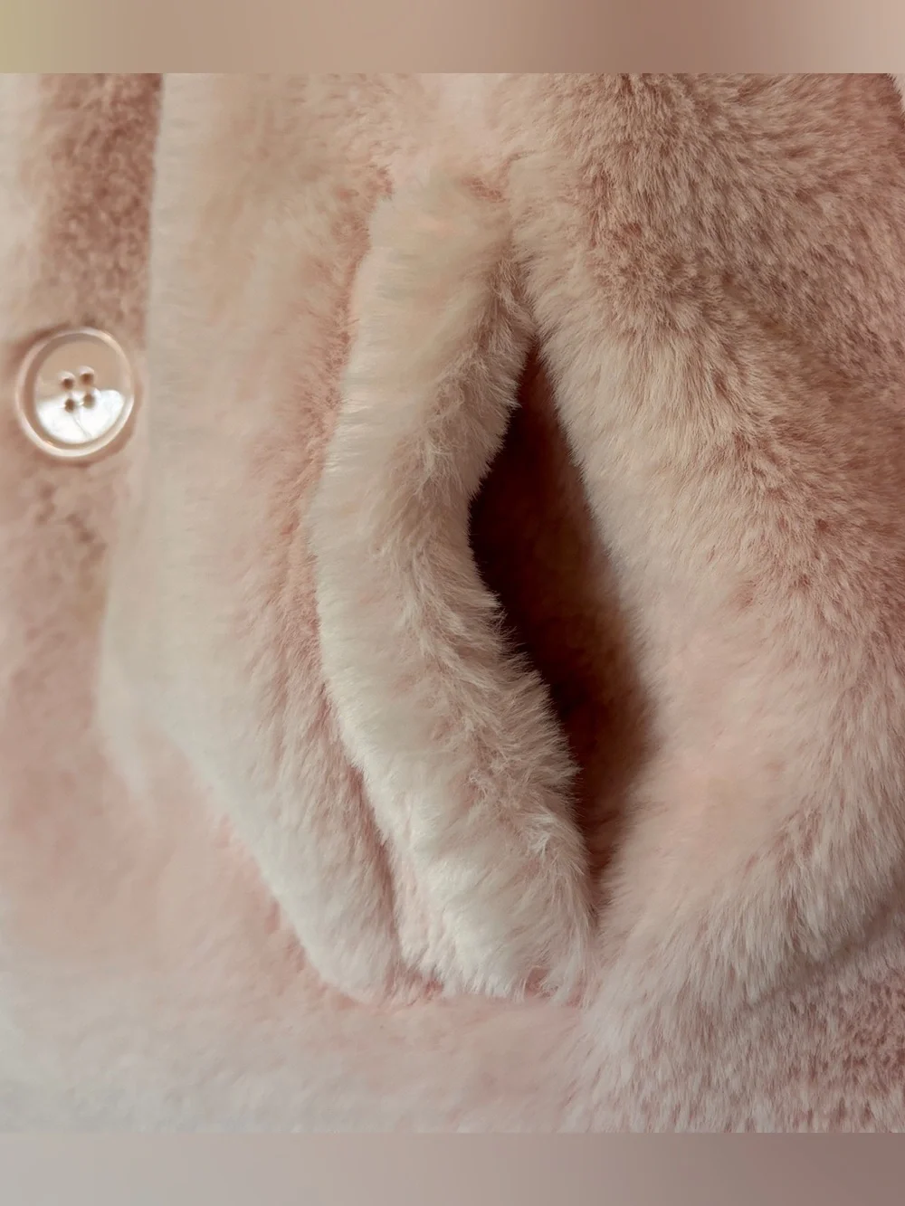 JouJou Light Pink Faux Fur Coat Size M 8 10 Fluffy Soft Collar Buttons Cute